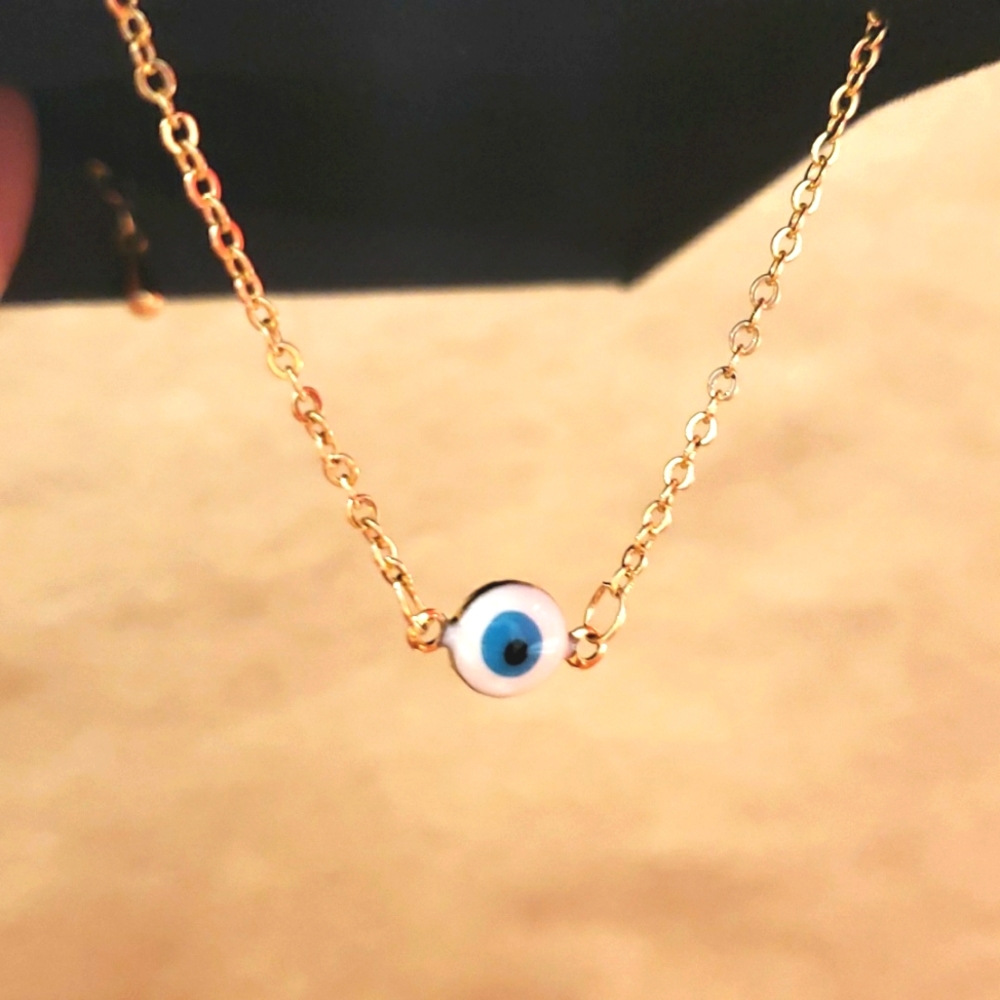 Gold Blue Evil Eye Pendant Necklace